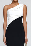 Mermaid Black and White One Shoulder Formal Dress