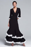 Ruffled Mermaid Black and White V-Neck Formal Dress