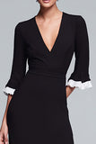 Ruffled Mermaid Black and White V-Neck Formal Dress