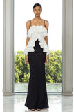 Black and White Ruffled Spaghetti Straps Long Formal Dress