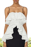Black and White Ruffled Spaghetti Straps Long Formal Dress