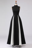 Black and White A-Line High Neck Long Formal Dress