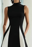 Black and White A-Line High Neck Long Formal Dress