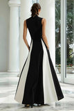 Black and White A-Line High Neck Long Formal Dress
