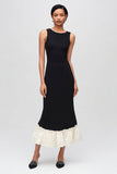 Black and White Round Neck Semi-Formal Dress with Ruffles