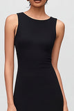 Black and White Round Neck Semi-Formal Dress with Ruffles
