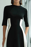 Black and White A-Line Long Formal Dress with Half Sleeves