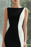 Sheath Black and White Bateau Neck Long Formal Dress