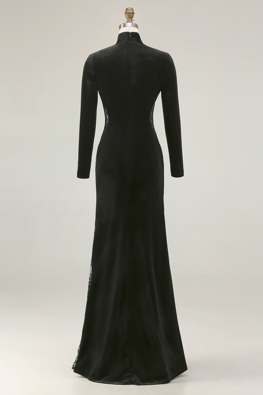 Berylove Women Mermaid Black Tie Dress Velvet High Neck Long Sleeve Maxi Evening Dress With Lace, Black / US16 Berylove Women Mermaid Black Tie Dress Velvet High Neck Long Sleeve Maxi Evening Dress With Lace, Black / US16