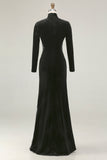 Mermaid Velvet High Neck Black Tie Dress With Lace