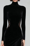 Mermaid Velvet High Neck Black Tie Dress With Lace