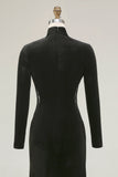 Mermaid Velvet High Neck Black Tie Dress With Lace