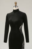 Mermaid Velvet High Neck Black Tie Dress With Lace