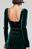 Dark Green Velvet Sheath Long Sleeve Formal Dress With Slit