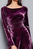 Purple Velvet A-Line Maxi Holiday Dress with Long Sleeves