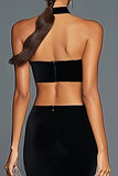 Mermaid Halter Cut Out Velvet Black Tie Dress With Slit