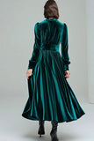 Peacock Green A-Line Velvet Holiday Party Dress With Long Sleeves