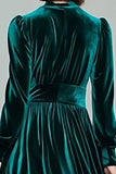 Peacock Green A-Line Velvet Holiday Party Dress With Long Sleeves