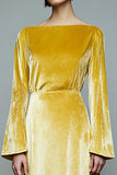 Yellow A-Line Velvet Long Sleeve Holiday Party Dress