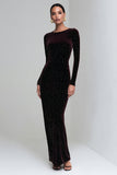 Velvet Beaded Sheath Long Sleeve Coffee Formal Dress
