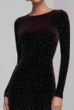 Velvet Beaded Sheath Long Sleeve Coffee Formal Dress
