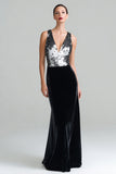Black and Silver Mermaid V-Neck Formal Dress With Sequins