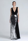 Sparkly Mermaid Black and Silver Velvet Formal Dress With Sash