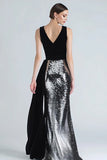 Sparkly Mermaid Black and Silver Velvet Formal Dress With Sash
