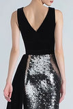 Sparkly Mermaid Black and Silver Velvet Formal Dress With Sash