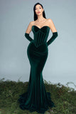 Dark Green Corset Mermaid Velvet Sweetheart Formal Dress