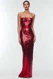 Navy Strapless Sheath Maxi Evening Dress With Sequins