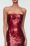 Navy Strapless Sheath Maxi Evening Dress With Sequins