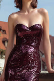 Burgundy Sweetheart Sequined Sheath Maxi Evening Dress