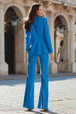 Blue 2 Piece Peak Lapel Single Breasted Slim Fit Women Suits