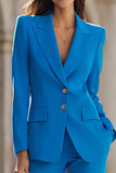 Blue 2 Piece Peak Lapel Single Breasted Slim Fit Women Suits