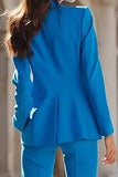 Blue 2 Piece Peak Lapel Single Breasted Slim Fit Women Suits