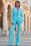2 Piece Turquoise Peak Lapel Women Suits With Pockets