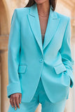 2 Piece Turquoise Peak Lapel Women Suits With Pockets