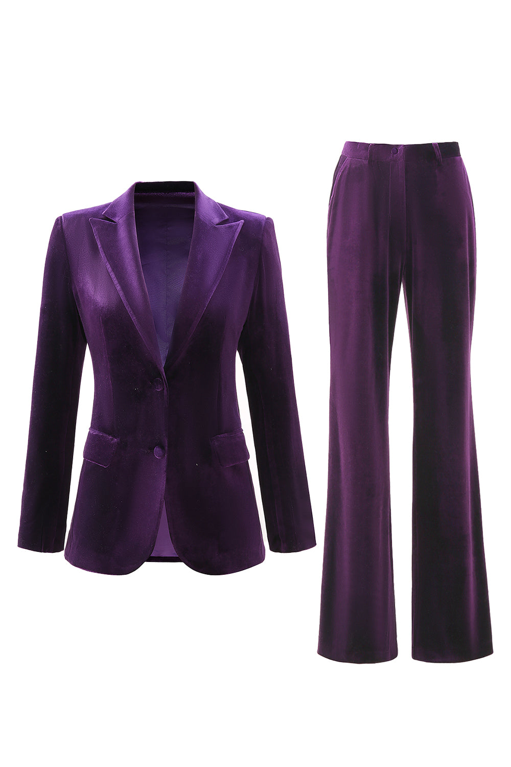 Berylove Women Purple 2 Piece Velvet Suits Peak Lapel Single Breasted Long Sleeve Business Casual Suits With Pockets, Plum / L Berylove Women Purple 2 Piece Velvet Suits Peak Lapel Single Breasted Long Sleeve Business Casual Suits With Pockets, Plum / L