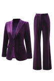 Velvet Peak Lapel Purple 2 Piece Slim Fit Women Suits