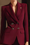 Burgundy Slim Fit Peak Lapel Double Breasted 2 Piece Women Suits