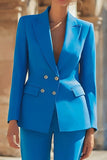 Blue 2 Piece Slim Fit Peak Lapel Double Breasted Women Suits