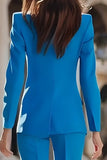 Blue 2 Piece Slim Fit Peak Lapel Double Breasted Women Suits