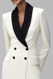 Ivory Shawl Lapel Double Breasted Blazer Dress