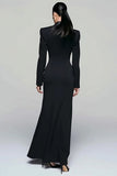 Black Peak Lapel Double Breasted Blazer Dress With Slit
