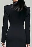 Black Peak Lapel Double Breasted Blazer Dress With Slit