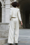 2 Piece Ivory Tweed Single Breasted Women Suits With Pockets