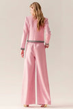Pink Tweed 2 Piece Round Neck Women Suits With Pockets