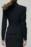 Black Peak Lapel Single Breasted 2 Piece Work Dress With Slit