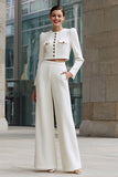 Ivory 2 Piece Single Breasted Women Suits With Pockets